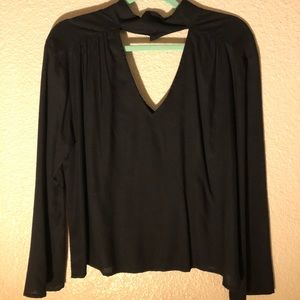 Low Cut Flowy Long Sleeve Blouse